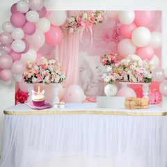 Lofaris Fond Cake Smash Arche Florale Rose Ballons Blancs et Draperies