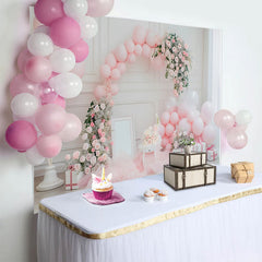 Lofaris Toile de Fond Cake Smash Rose Élégante Guirlande Ballons et Cadeau