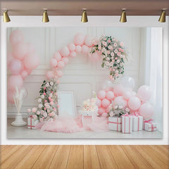 Lofaris Toile de Fond Cake Smash Rose Élégante Guirlande Ballons et Cadeau