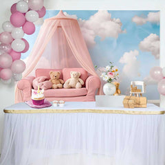 Lofaris Fond Smash Cake Bébé Ours Canapé Rose à Baldaquin, Arrière-plan Photographie Fille Ciel Bleu et Nuages Blancs