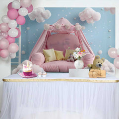 Lofaris Fond Smash Cake Bébé Lit Tente Rose et Ours, Arrière-plan Photographie Bébé Ciel Bleu Nuages et Étoiles