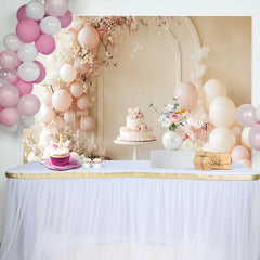 Lofaris Fond Mariage Arche Florale Ballons Rose Pastel, Arrière-plan Photographie Gâteau Sucré
