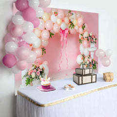 Lofaris Fond Mariage Arche Ballons Roses et Fleurs, Arrière-plan Fête Bridal Shower Grand Nœud et Ruban