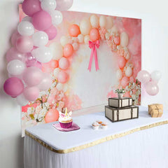 Lofaris Fond Mariage Ballons Roses Nœud et Fleurs, Arrière-plan Photographie de Fête Abstrait Artistique