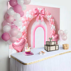 Lofaris Fond Mariage Arche Ballons Roses et Nœud, Arrière-plan Bridal Shower Ballons Cœur et Arc-en-Ciel