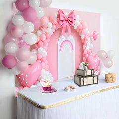 Lofaris Fond Mariage Arche Ballons Roses et Arc-en-Ciel, Arrière-plan Photographie Fête Ballons en Cœur