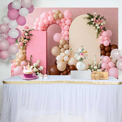 Lofaris Fond Mariage Arche Ballons Rose et Beige, Arrière-plan Photographie de Fête Boho Florale