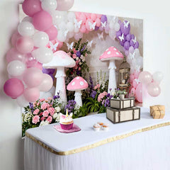 Lofaris Fond Printemps Champignon Géant et Papillon, Arrière-plan Anniversaire Fille Arche Ballons Violets