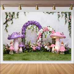Lofaris Fond Printemps Champignon Violet Géant et Fée, Arrière-plan Anniversaire Forêt Enchantée Florale