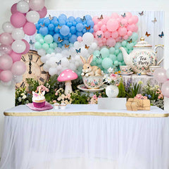 Lofaris Fond Pâques Lapin Tea Party Horloge Vintage, Arrière-plan Photographie Ballons Pastel et Papillons