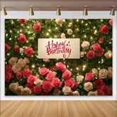 Lofaris Fond Anniversaire Mur Roses Rouges Blanches, Arrière-plan Fête Femme Guirlandes Lumineuses