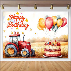 Lofaris Fond Anniversaire Ferme Tracteur Rouge, Arrière-plan Photographie Garçon Champ de Blé Ballons