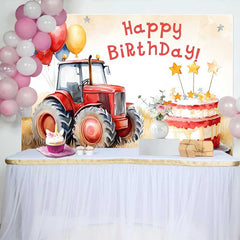 Lofaris Fond Anniversaire Tracteur Rouge Gâteau Étoile, Arrière-plan Photographie Fête Garçons Ballons
