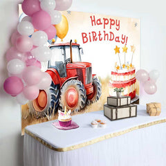 Lofaris Fond Anniversaire Tracteur Rouge Gâteau Étoile, Arrière-plan Photographie Fête Garçons Ballons
