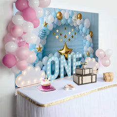 Lofaris Fond Smash Cake 1er Anniversaire Garçon, Arche Ballons Bleu Blanc ONE et Étoiles Dorées