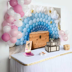 Lofaris Fond Photographie 1er Anniversaire, Mur Ballons Bleu Blanc Étoiles et Nuages Smash Cake