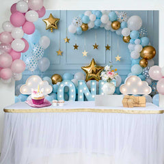 Lofaris Fond Anniversaire 1 An, Arche Ballons Bleus avec Lettres ONE et Étoiles pour Bébé Garçon