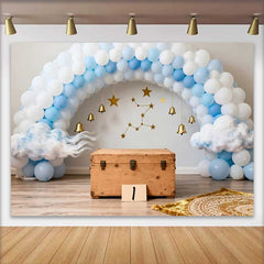 Lofaris Fond 1er Anniversaire Céleste, Arche Ballons Bleu Blanc Cloches Or et Étoiles pour Garçon