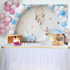 Lofaris Fond Premier Anniversaire Onirique, Arche Ballons Bleus Attrape-rêves et Étoiles Smash Cake