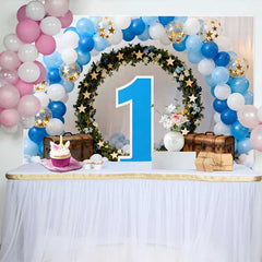Lofaris Fond Premier Anniversaire Garçon, Arche Ballons Bleu Blanc Couronne Verte et Chiffre 1