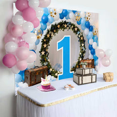 Lofaris Fond Premier Anniversaire Garçon, Arche Ballons Bleu Blanc Couronne Verte et Chiffre 1