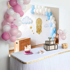 Lofaris Fond Smash Cake 1er Anniversaire Boho, Arche Ballons Bleu Blanc Décor Attrape-rêves Doré