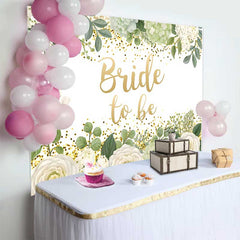 Lofaris Fond Bridal Shower Bride to Be, Fleurs Blanches et Feuilles Vertes avec Décor Doré Brillant