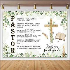 Lofaris Fond Journée Pasteur, Poème Religieux avec Croix en Bois et Décoration de Bible