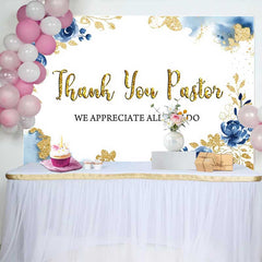 Lofaris Fond Merci Pasteur, Décor Floral Bleu et Paillettes Dorées pour Journée à l'Église