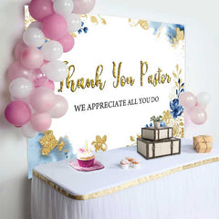 Lofaris Fond Merci Pasteur, Décor Floral Bleu et Paillettes Dorées pour Journée à l'Église