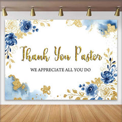 Lofaris Fond Merci Pasteur, Décor Floral Bleu et Paillettes Dorées pour Journée à l'Église