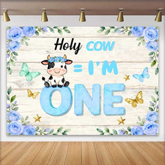 Lofaris Fond Anniversaire Holy Cow 1 An, Thème Vache Bleue pour Smash Cake Garçon