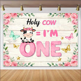 Lofaris Fond Anniversaire Holy Cow 1 An, Thème Vache Rose pour Smash Cake Fille