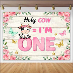Lofaris Fond Anniversaire Holy Cow 1 An, Thème Vache Rose pour Smash Cake Fille