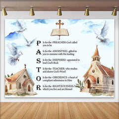 Lofaris Fond Appreciation Pasteur, Poème Acrostiche Religieux Colombes et Église Aquarelle