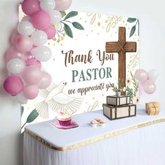 Lofaris Fond Merci Pasteur Croix Florale Blanche et Colombe, Décor Événement Église