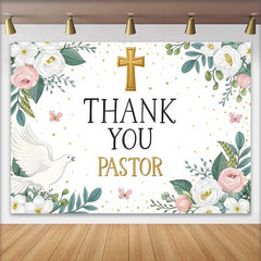 Lofaris Fond Merci Pasteur Croix Or Fleurs Roses, Décor Appréciation Église avec Colombe