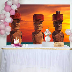 Lofaris Fond Île de Pâques Statues Moai Coucher Soleil, Arrière-plan Photographie Paysage Ancien