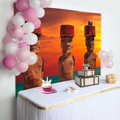 Lofaris Fond Île de Pâques Statues Moai Coucher Soleil, Arrière-plan Photographie Paysage Ancien