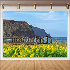 Lofaris Fond Rangée Statues Moai Côte Océan, Arrière-plan Photographie Historique Île de Pâques