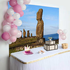 Lofaris Fond Statue Moai Côte Océan, Arrière-plan Photographie Paysage Site Historique