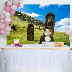 Lofaris Fond Statues Moai Géantes Colline Herbe, Arrière-plan Photographie Reliques Historiques