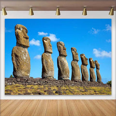 Lofaris Fond Paysage Statues Moai Île de Pâques, Décoration Fête Merveilles Anciennes