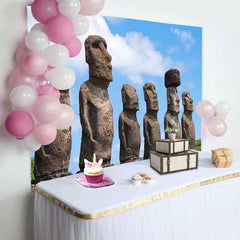 Lofaris Fond Paysage Statues Moai Île de Pâques, Décorations Fête Ruines Historiques