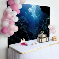 Lofaris Fond de Paysage Naturel Grotte Sous-marine Bleu Profond, Récif de Corail Serein pour Fête Aquatique