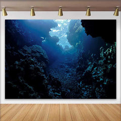 Lofaris Fond de Paysage Naturel Grotte Sous-marine Bleu Profond, Récif de Corail Serein pour Fête Aquatique