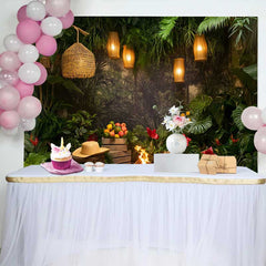 Lofaris Fond de Cake Smash Anniversaire Jungle Sauvage Tropicale, Décor Aventure Safari Verdoyant