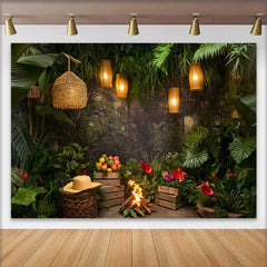 Lofaris Fond de Cake Smash Anniversaire Jungle Sauvage Tropicale, Décor Aventure Safari Verdoyant