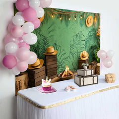 Lofaris Fond de Cake Smash Anniversaire Feuilles de Jungle Tropicale, Accessoire Studio Photo Feu de Camp