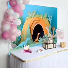 Lofaris Fond de Cake Smash Anniversaire Dinosaures en Papier Découpé Grotte Préhistorique, Décor Jungle